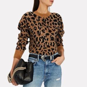 Frame Cheetah  Alpaca Blend Crewneck Sweater in Noir Multi L NWOT